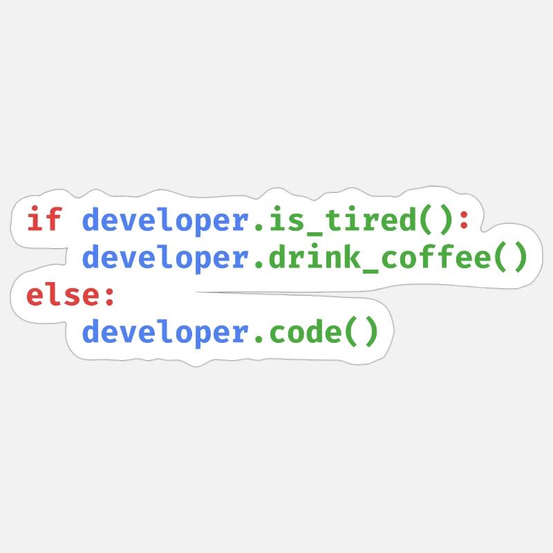 Python Code Programming Coffee Tired Funny - Sticker size S (10 x 10 cm) - white matte