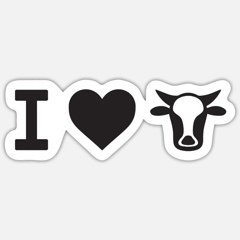 J'aime les vaches - vache - Sticker taille S (10 x 10 cm) - blanc mat