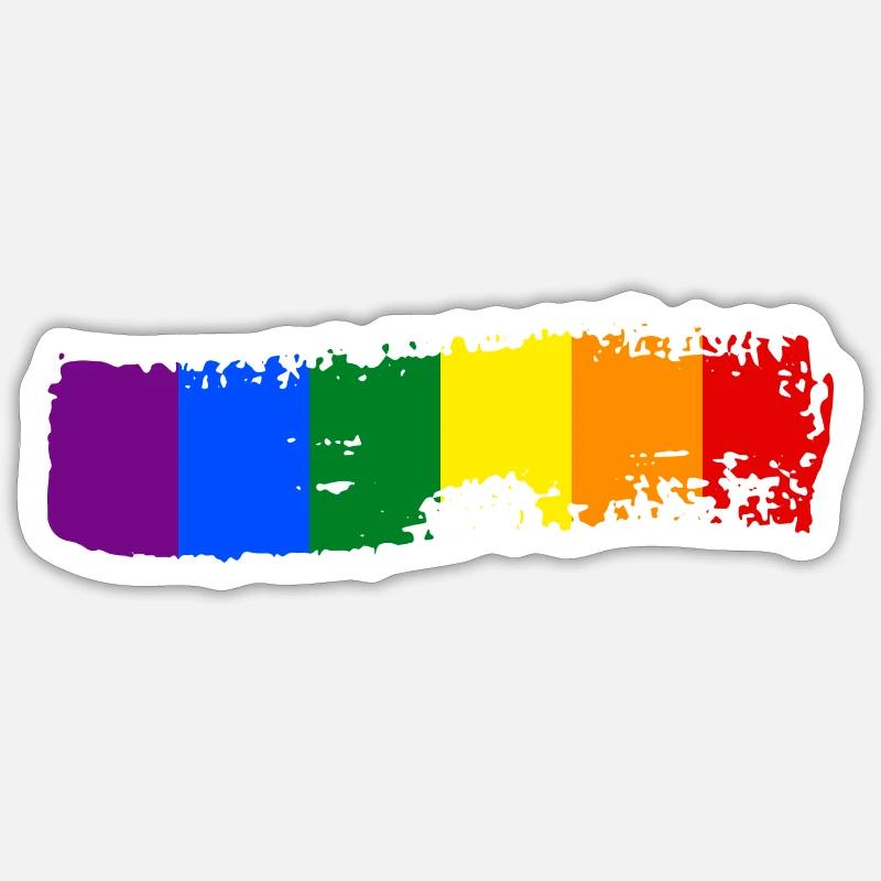 Coup de pinceau drapeau arc-en-ciel - Sticker taille S (10 x 10 cm) - blanc mat
