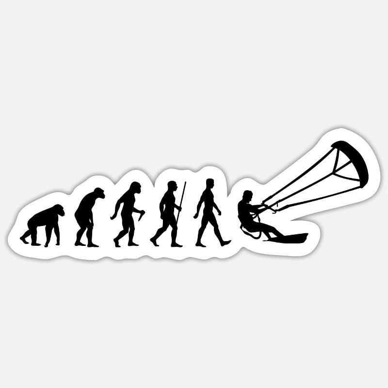Evolution Silhouette Geschenk Kitesurfer Wellen Sticker Größe S (10 x 10 cm)