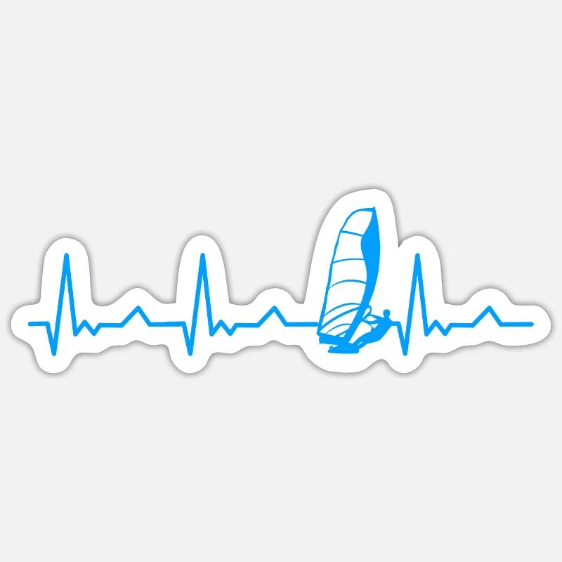 Heartbeat Windsurfing Surfer - Sticker taille S (10 x 10 cm) - blanc mat
