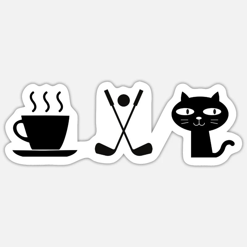 Café. Chats. Golf - Sticker taille S (10 x 10 cm) - blanc mat