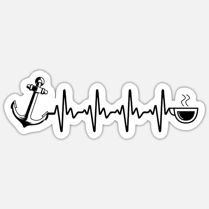 Heartbeat Kaffee und Segelboot - (2) - Sticker Größe S (10 x 10 cm) - Mattweiß