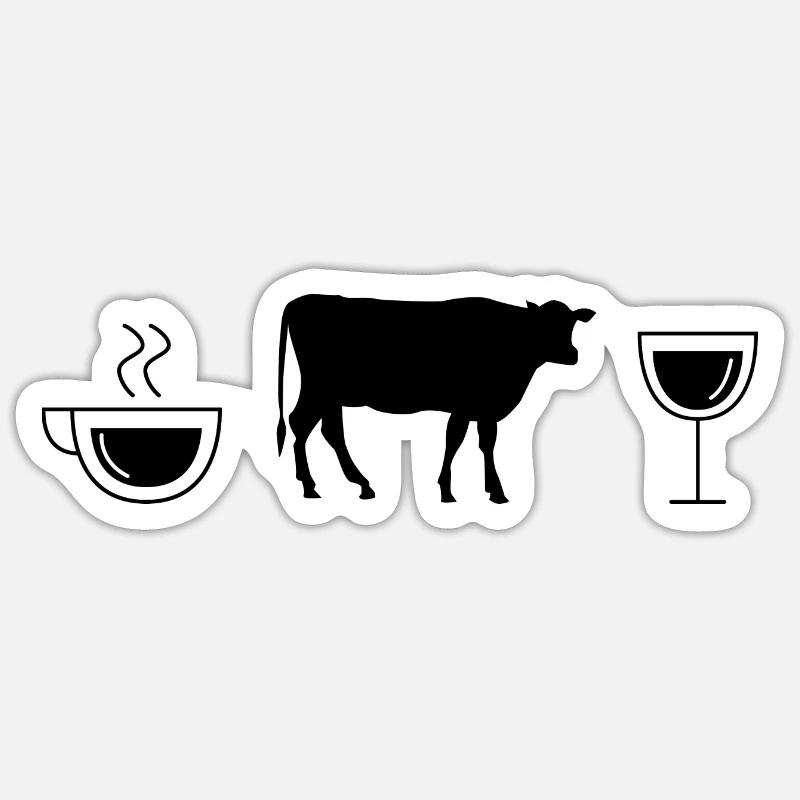 Vin de café et vache - - Sticker taille S (10 x 10 cm) - blanc mat