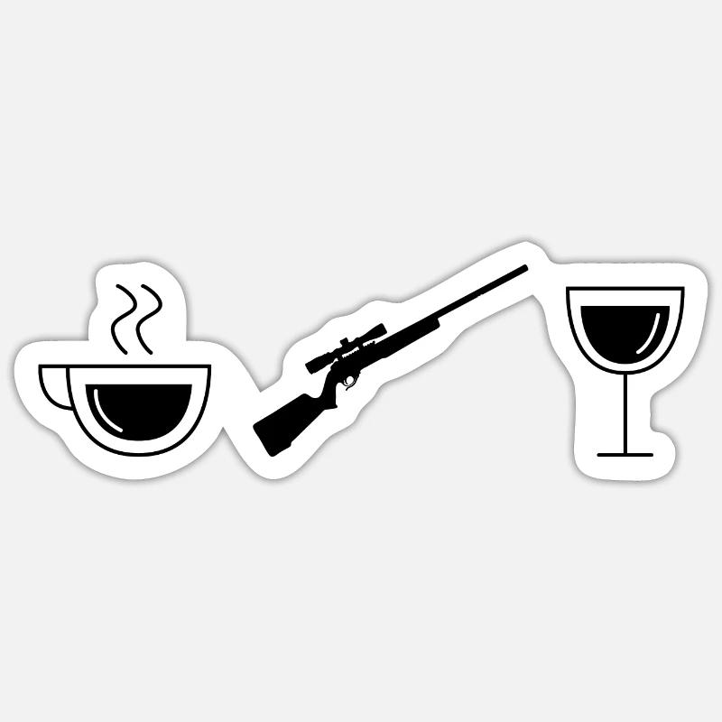 Kaffeewein und Jagd - - Sticker Größe S (10 x 10 cm) - Mattweiß