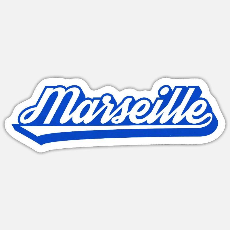 Marseille Retro Blau Script - Sticker Größe S (10 x 10 cm) - Mattweiß