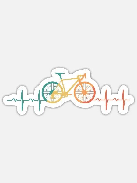 Fahrrad Herzschlag Radrennen retro - Sticker Größe S (10 x 10 cm) - Mattweiß