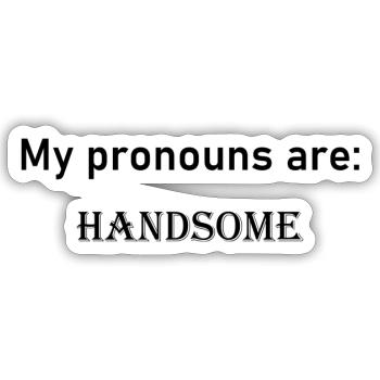 My pronouns are: HANDSOME - Sticker size S (10 x 10 cm) - white matte - Front