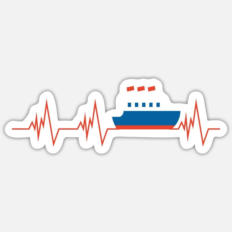 Schiff Boot Herzschlag - Sticker Größe S (10 x 10 cm) - Mattweiß