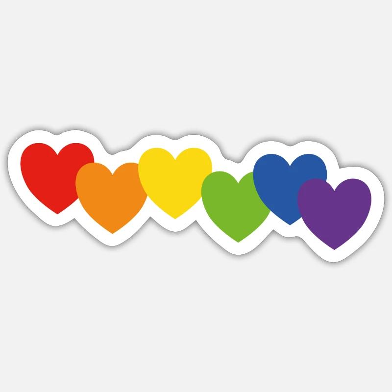 Herzen Regenbogenfarben Sticker Größe S (10 x 10 cm)