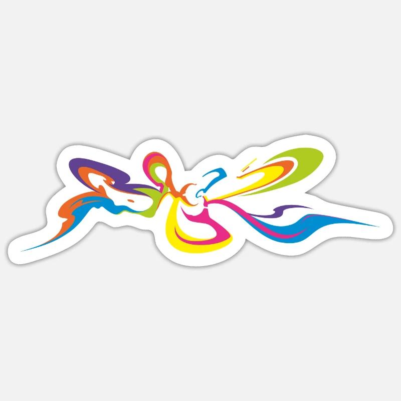 Papillon psychédélique - Dos Graffiti Design - Sticker taille S (10 x 10 cm) - blanc mat