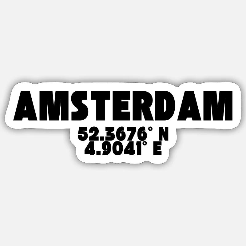 Amsterdam - Design avec coordonnées - Sticker taille S (10 x 10 cm) - blanc mat
