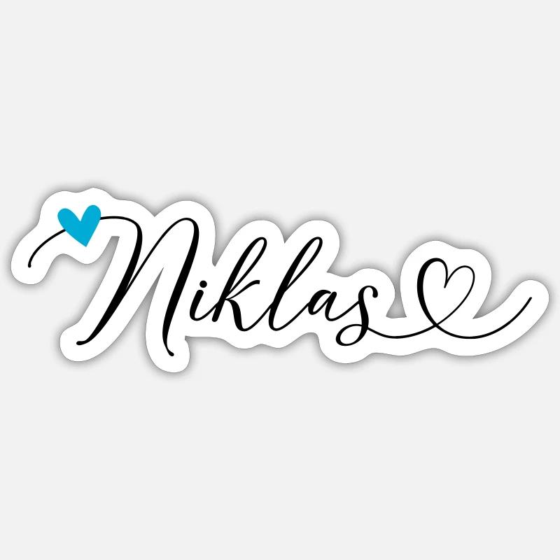 Niklas Nom Prénom Calligraphie coeur - Sticker taille S (10 x 10 cm) - blanc mat