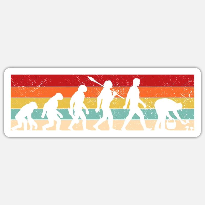 Evolution Cueilleur de champignons, Cueillette de champignons Vintage Sticker taille S (10 x 10 cm)