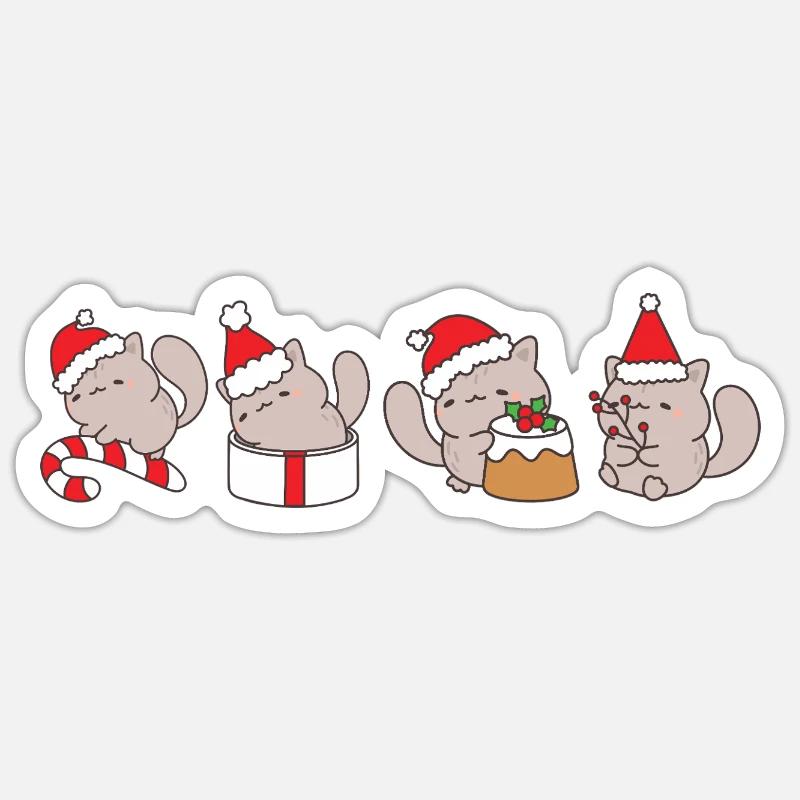 Chat à Noël - Sticker taille S (10 x 10 cm) - blanc mat