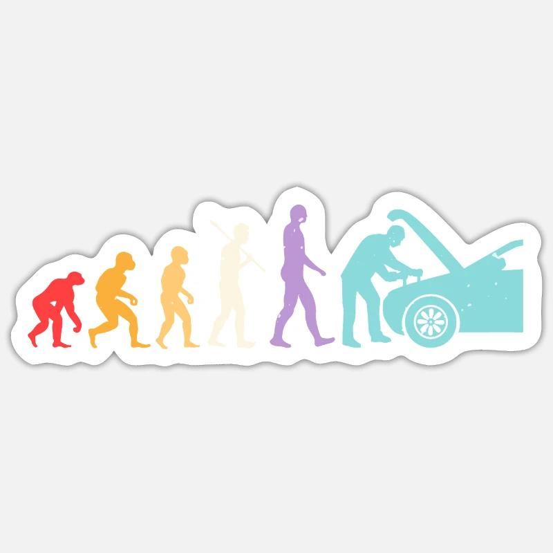 Évolution Mécanicien Humour Mécano Garage Sticker taille S (10 x 10 cm)