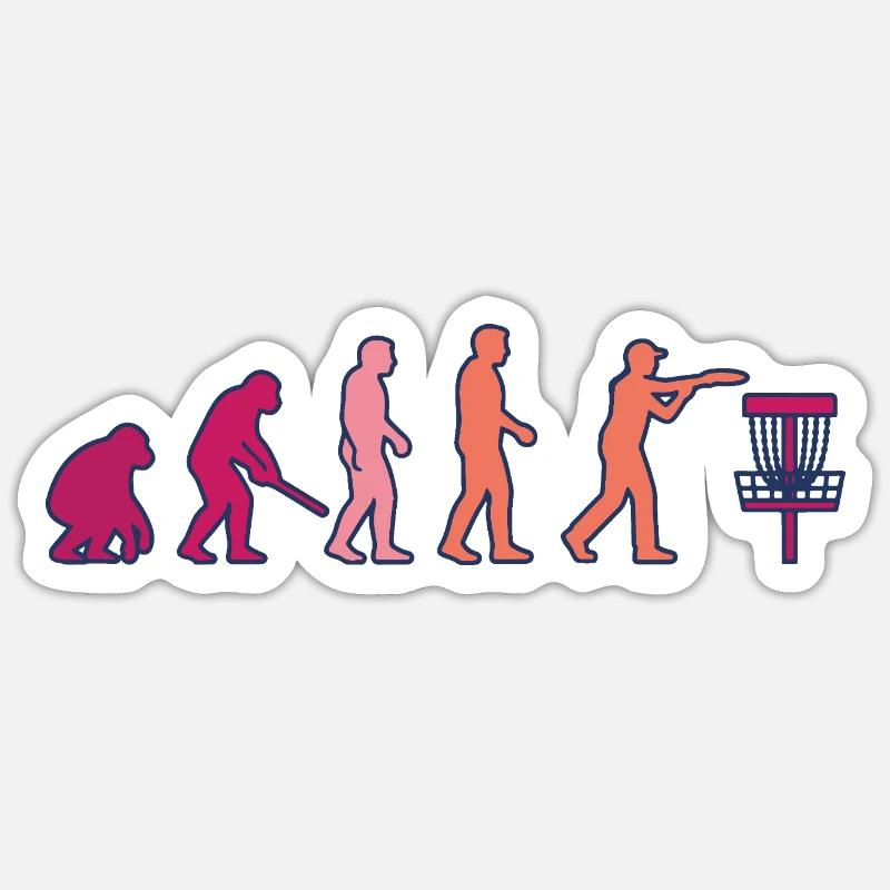 Disc Golf Evolution Lustiger Discgolfer Fliegender Disc - Sticker Größe S (10 x 10 cm) - Mattweiß