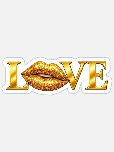 Liebe Goldene Lippen - Sticker Größe S (10 x 10 cm) - Mattweiß