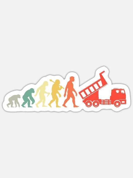 Kipplaster Fahrer Evolution - Sticker Größe S (10 x 10 cm) - Mattweiß