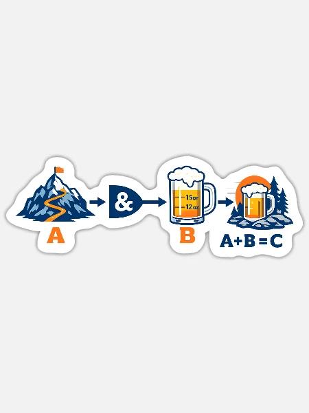 Berg & Bier Gleichung - Sticker Größe S (10 x 10 cm) - Mattweiß
