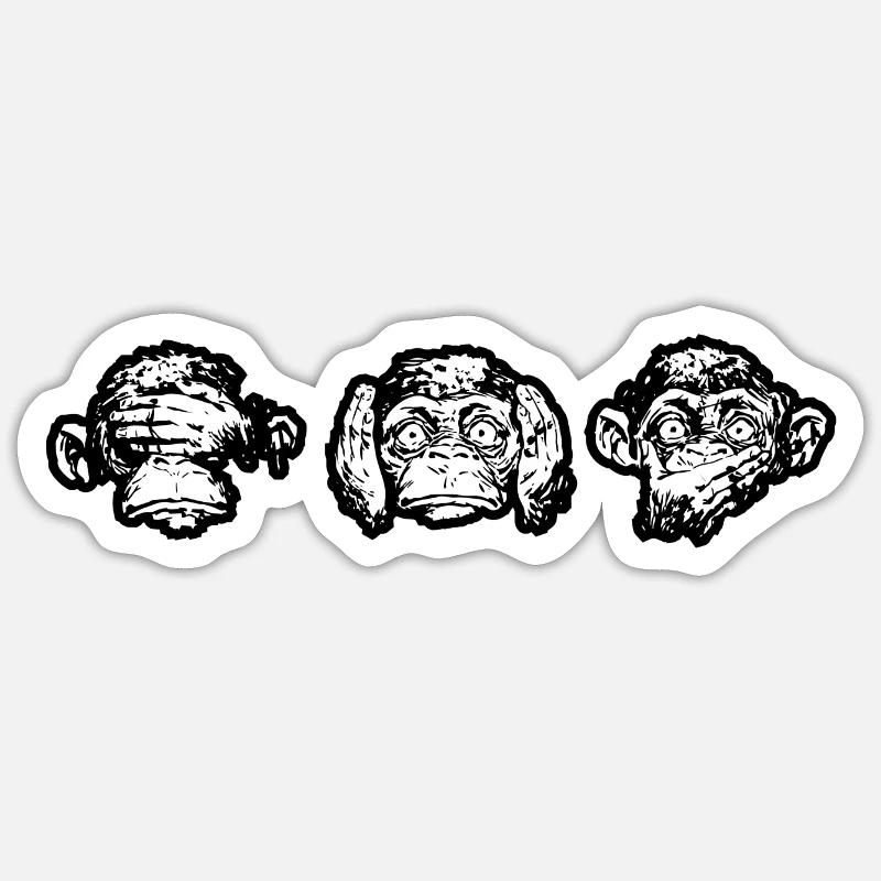 The three monkeys - Sticker size S (10 x 10 cm) - white matte