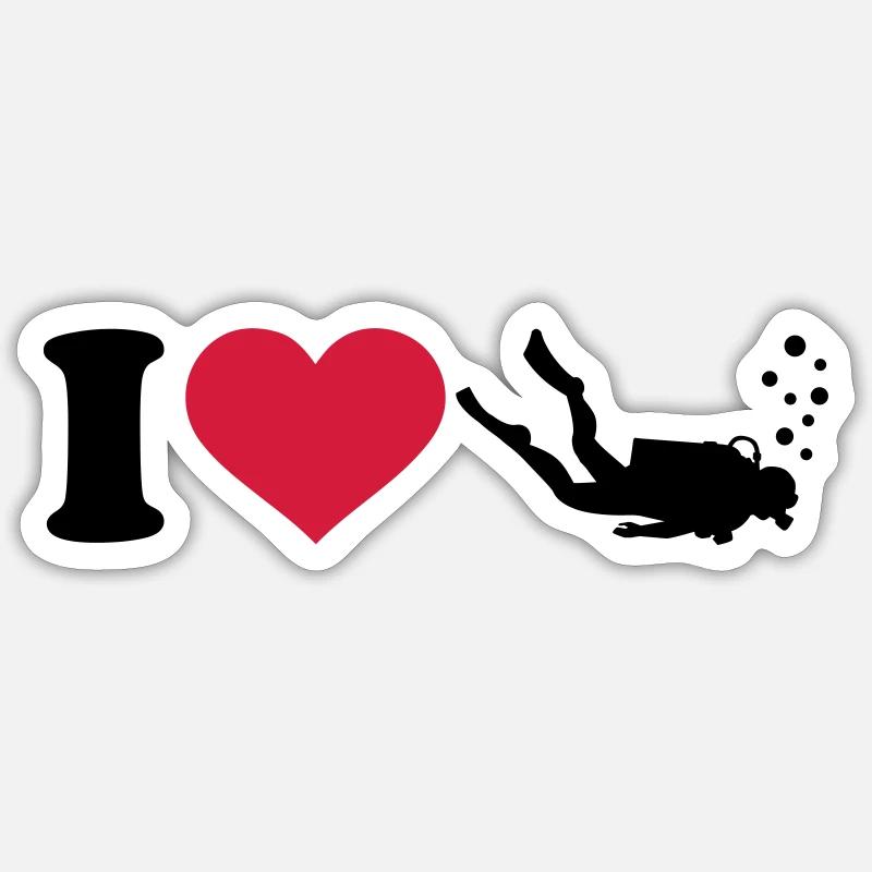 I love Plongée - Sticker taille S (10 x 10 cm) - blanc mat