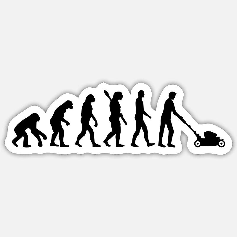 Evolution Rasenmäher - Sticker Größe S (10 x 10 cm) - Mattweiß