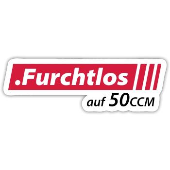 Furchtlos auf 50ccm Stolzer Mofa- und Mopedfahrer - Sticker Größe S (10 x 10 cm) - Mattweiß - Vorne