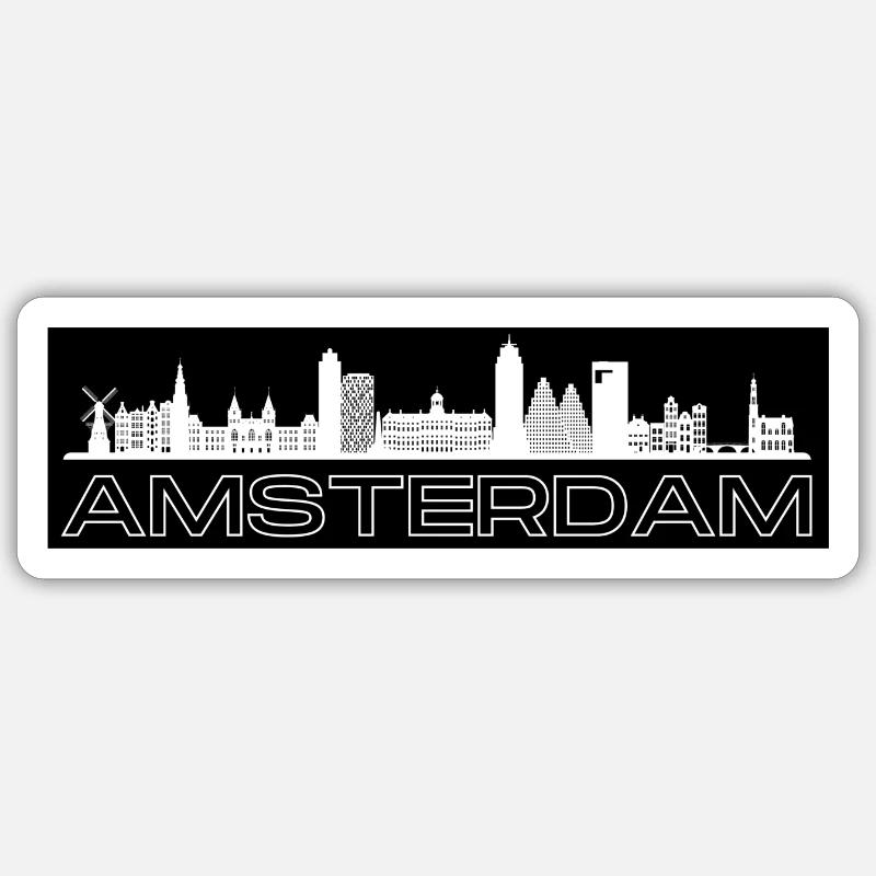 Amsterdam - avec skyline! - Sticker taille S (10 x 10 cm) - blanc mat