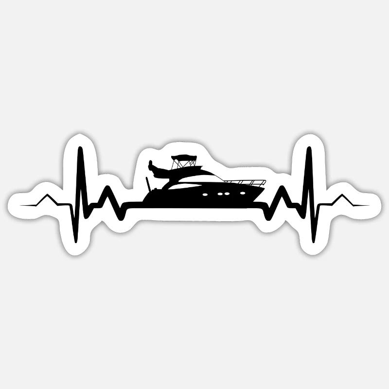 Herzschlag Motorboot Geschenk - Sticker Größe S (10 x 10 cm) - Mattweiß