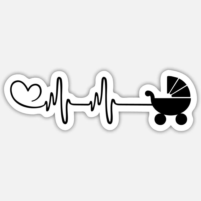 Stroller baby pulse heart - Sticker size S (10 x 10 cm) - white matte