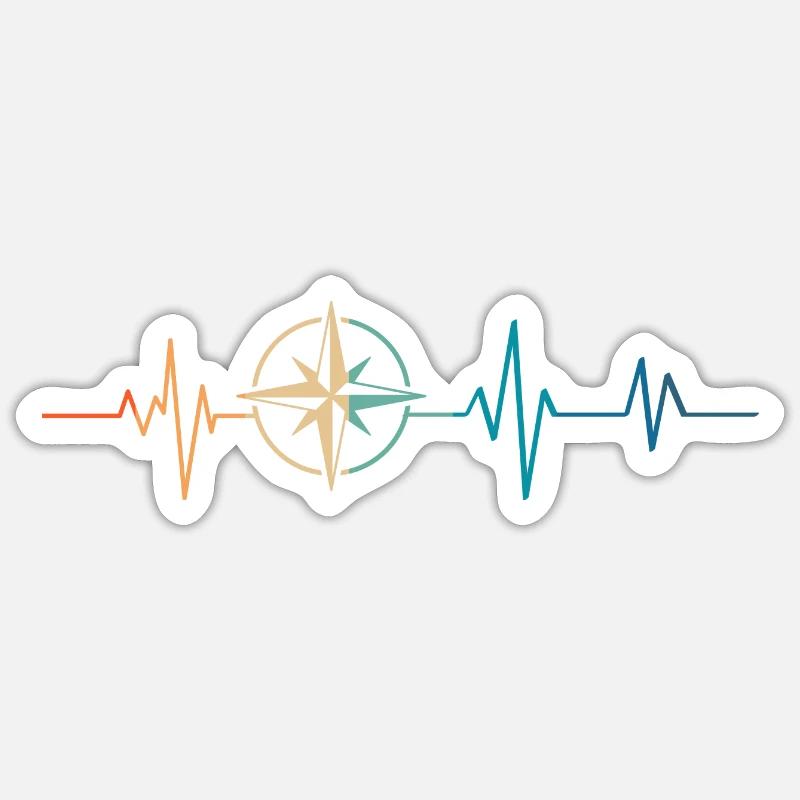 Retro Heartbeat Compass - Sticker size S (10 x 10 cm) - white matte