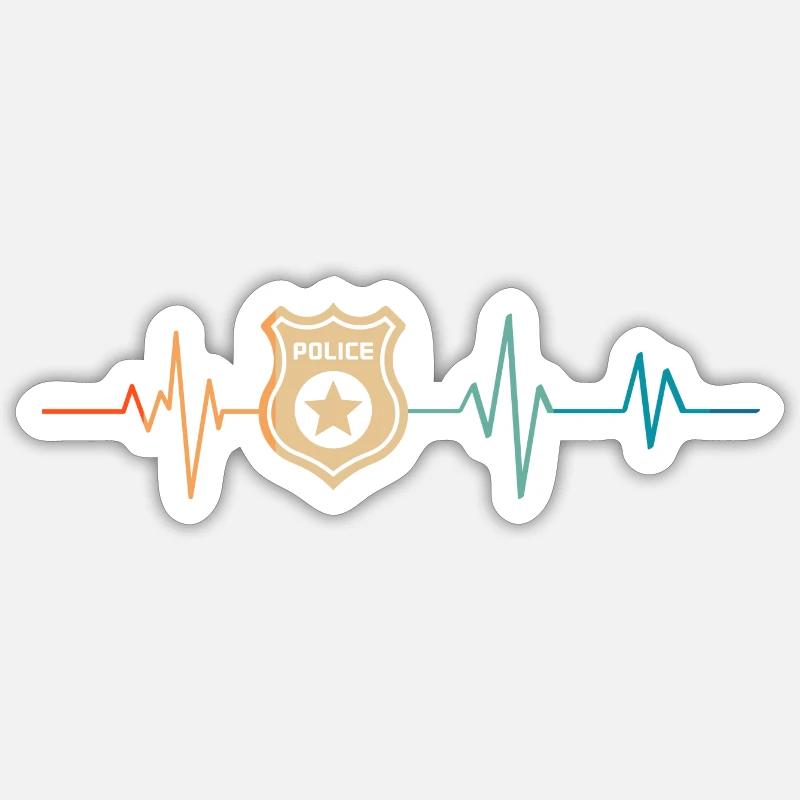 Retro Policeman Heartbeat - Sticker size S (10 x 10 cm) - white matte