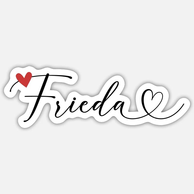 Frieda Nom Prénom Calligraphie coeur - Sticker taille S (10 x 10 cm) - blanc mat