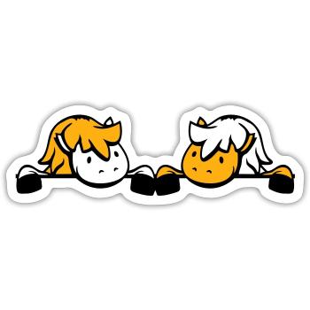 2 Pferde Team hinter Zaun versteckt Mauer Freund - Sticker Größe S (10 x 10 cm) - Mattweiß - Vorne