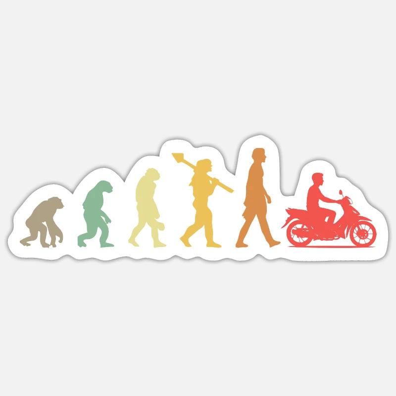  Evolution Moped Mofafahrer - Sticker Größe S (10 x 10 cm) - Mattweiß