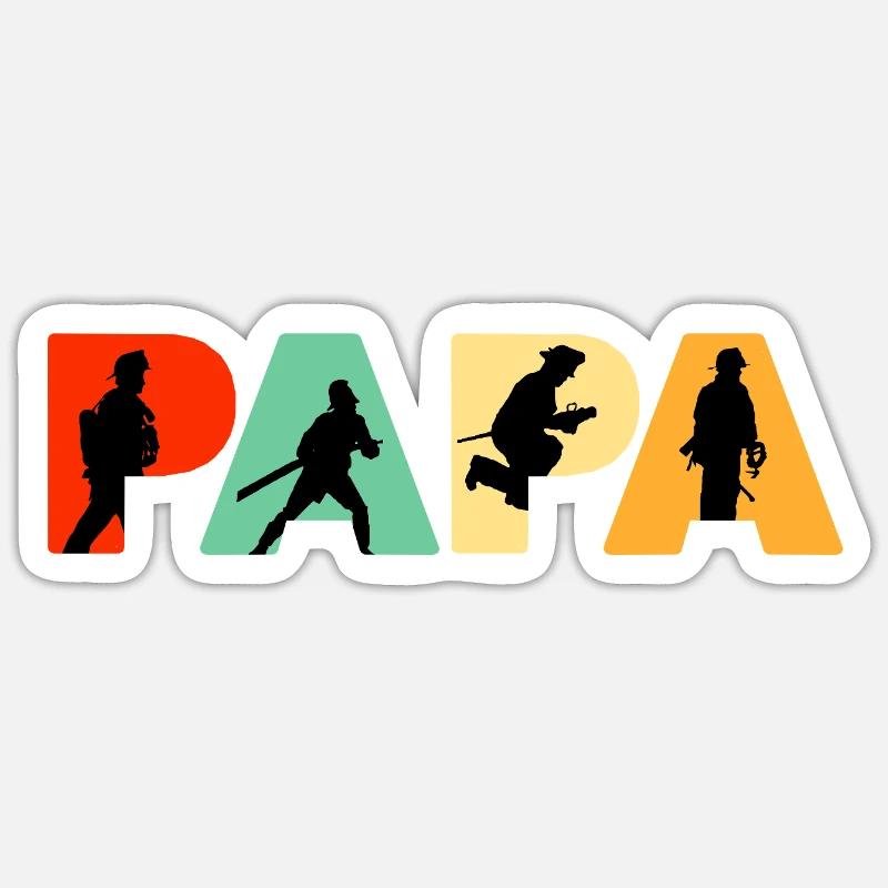 Papa Firefighter Retro Fireman Hero Dad - Sticker size S (10 x 10 cm) - white matte