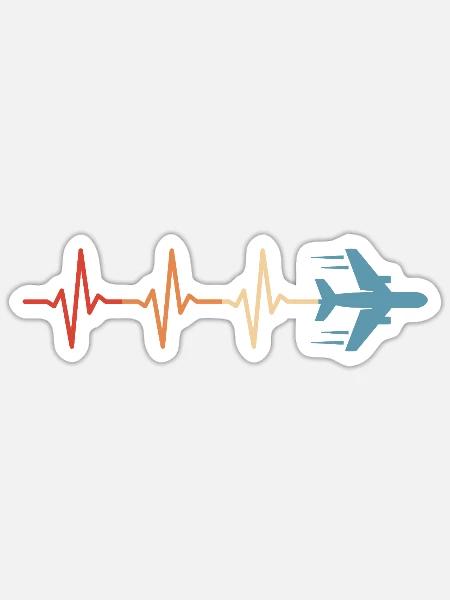 Flugzeug Herzschlag Pilot Luftfahrt Flieger - Sticker Größe S (10 x 10 cm) - Mattweiß