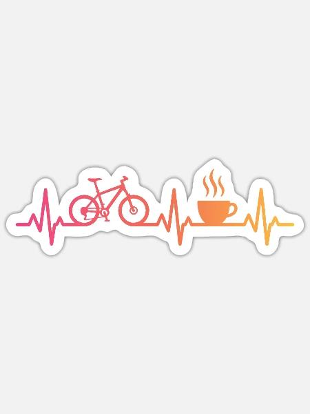 Fahrrad herzschlag rennrad kaffee - Sticker Größe S (10 x 10 cm) - Mattweiß