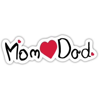 Maman coeur papa txt et coeurs rouges - Sticker taille S (10 x 10 cm) - blanc mat - Devant