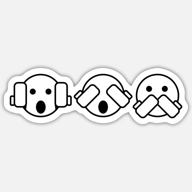 3 singes - Sticker taille S (10 x 10 cm) - blanc mat