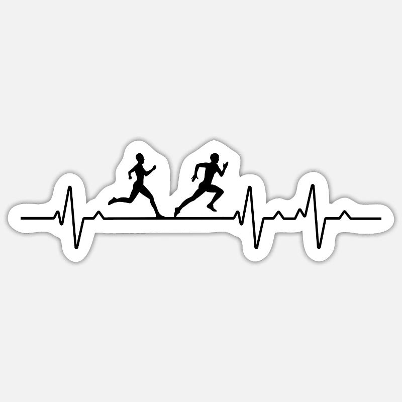 Coureurs Running Jogging Marathon Heartbeat - Sticker taille S (10 x 10 cm) - blanc mat