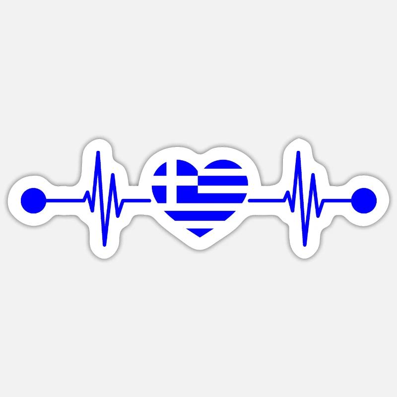 Heartbeat Grèce grecque - Sticker taille S (10 x 10 cm) - blanc mat