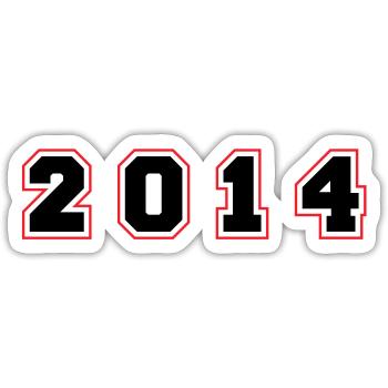 2014 Jahr Zahl - Sticker Größe S (10 x 10 cm) - Mattweiß - Vorne
