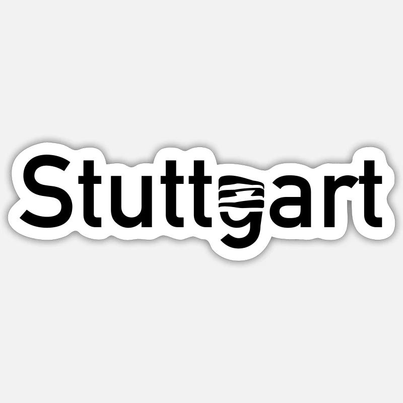 Stuttgart Stadtschild mit -Museum Skyline - Sticker Größe S (10 x 10 cm) - Mattweiß