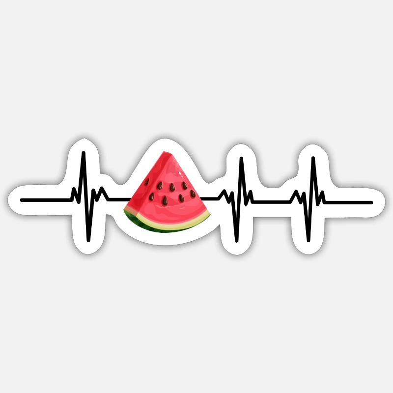 Battement de cœur pastèque - Sticker taille S (10 x 10 cm) - blanc mat