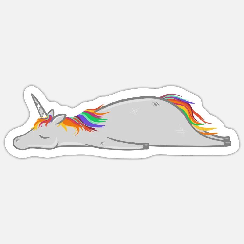 Schlafendes Regenbogen Einhorn - Sticker Größe S (10 x 10 cm) - Mattweiß