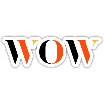 WOW dreifarbig - Sticker Größe S (10 x 10 cm) - Mattweiß - Vorne