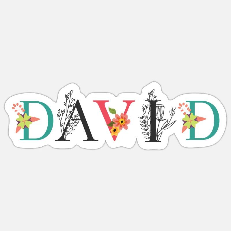 DAVID Nom Art avec fleurs brodées Sticker taille S (10 x 10 cm)
