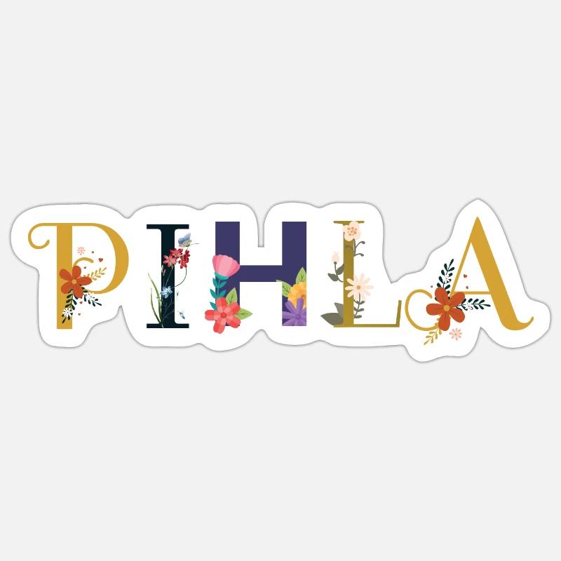 Le nom PIHLA est décoré de fleurs - Sticker taille S (10 x 10 cm) - blanc mat